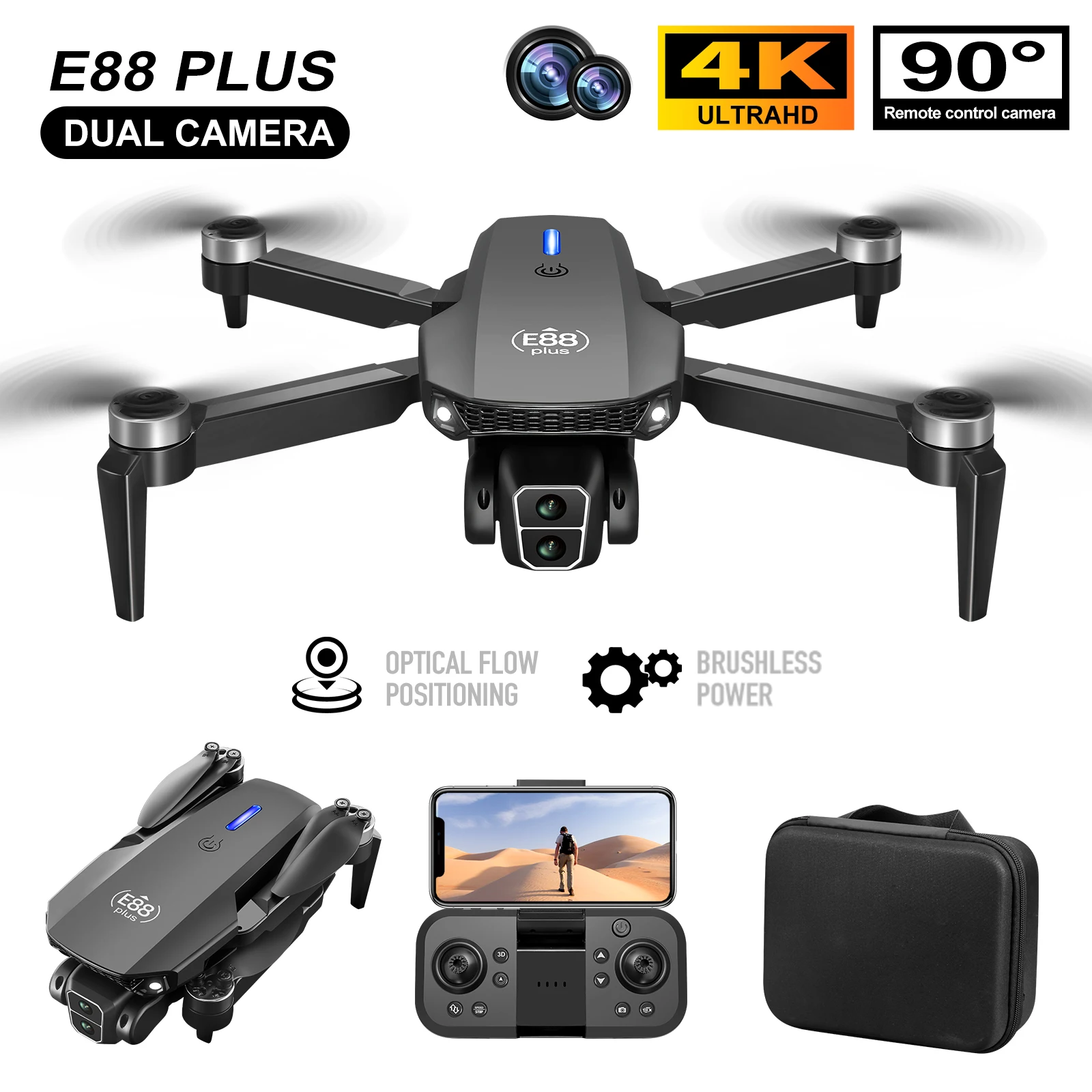 Drone Camera 4K - طائرة بدون طيار E88 Plus Quadcopter