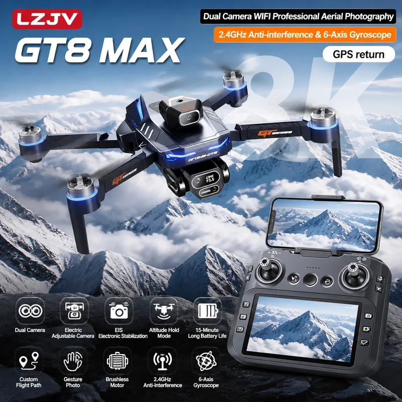طائرة بدون طيار GT8 ماكس قابلة - مراجعة Drone Camera Lens وسعره